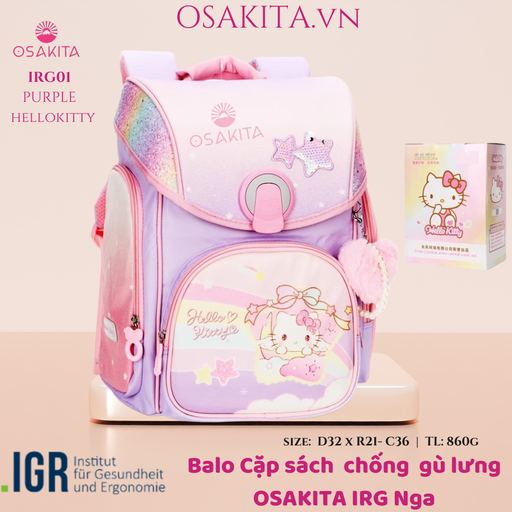 Balo Cặp sách chống gù OSAKITA IRG Nga - Tím Hello Kitty