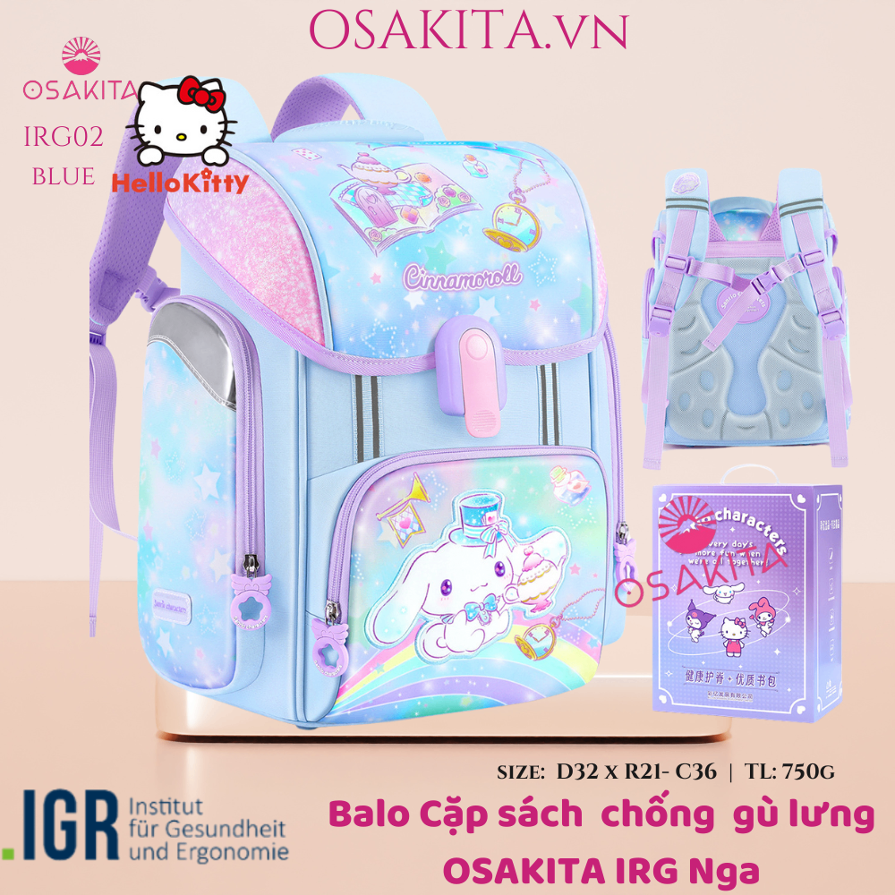 Balo Cặp sách chống gù OSAKITA IRG Nga - 760gr - Xanh Cún tai dài