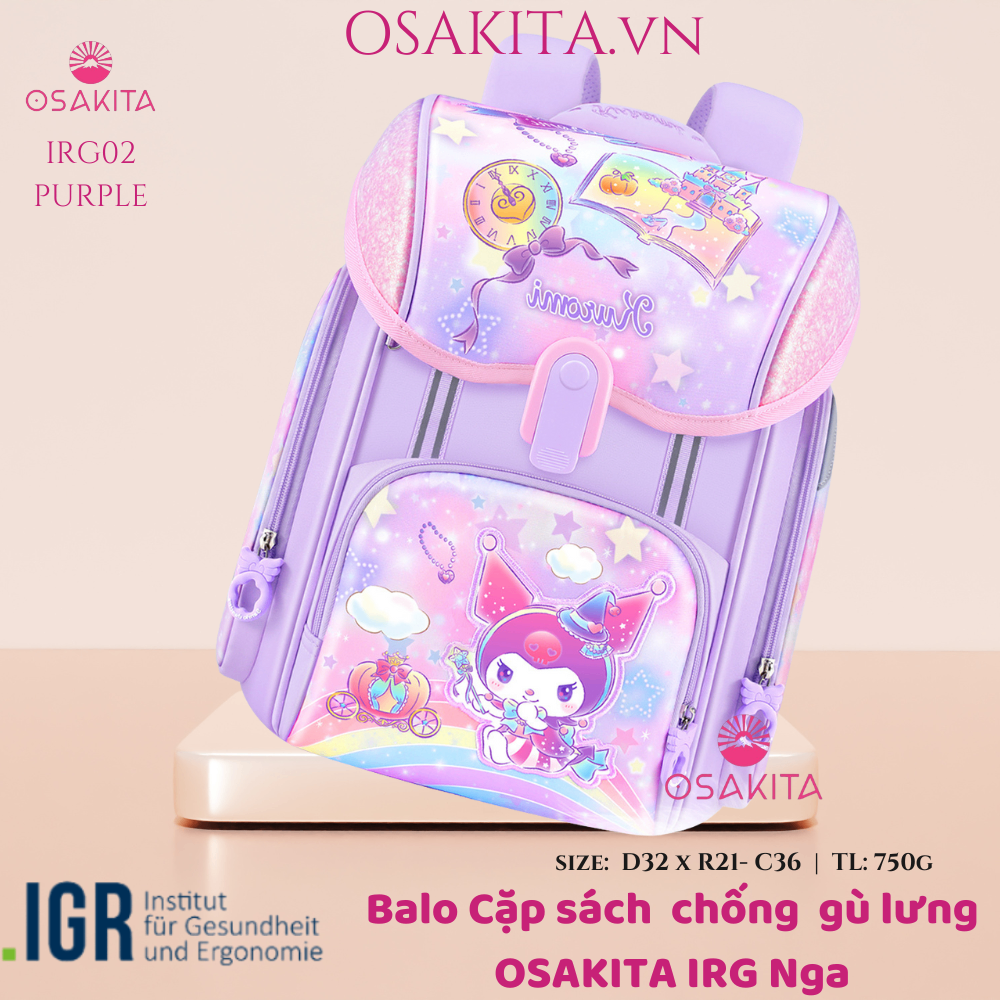 Balo Cặp sách chống gù OSAKITA IRG Nga - 760gr - Tím Kuromi