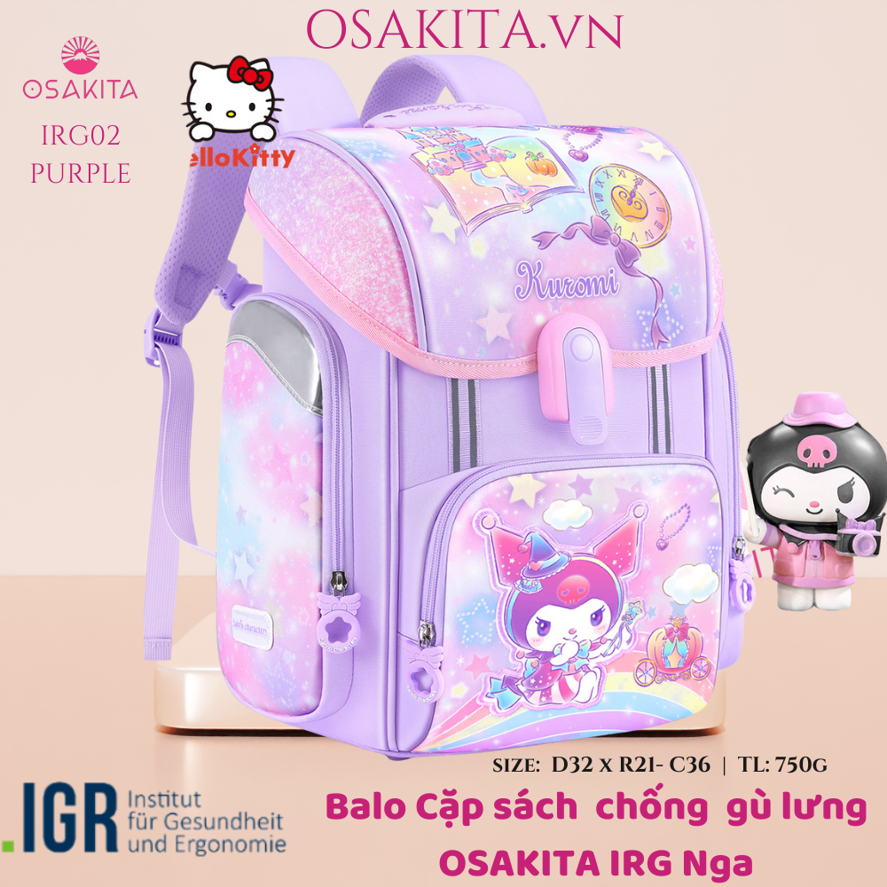 Balo Cặp sách chống gù OSAKITA IRG Nga - 760gr - Tím Kuromi