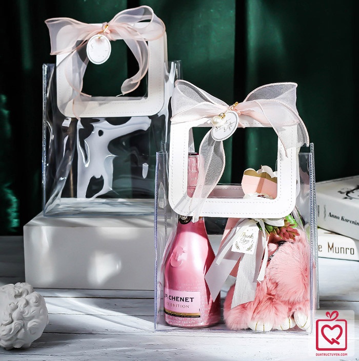 Túi quai da size M màu trắng/hồng 23*12*27cm