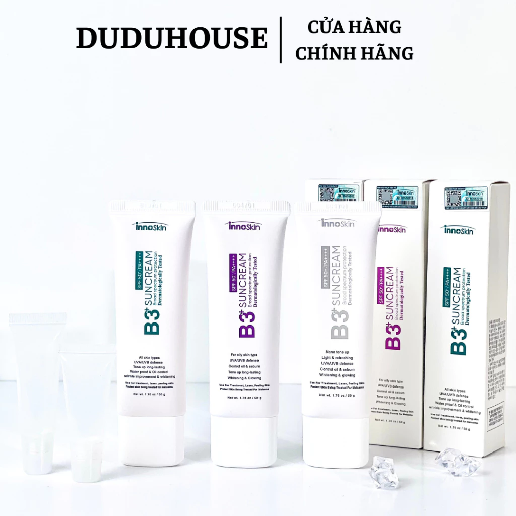 Kem Chống Nắng Innoskin B3 Xanh Da Khô Mẫu Thử 10g