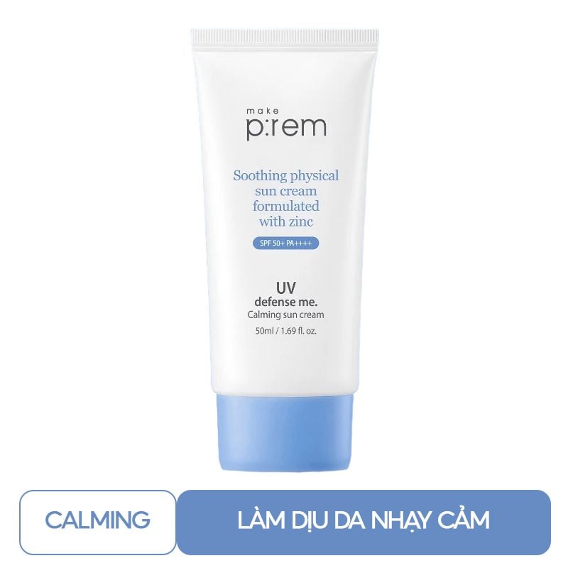 Kem Chống Nắng Make P:rem trắng nắp xanh Calming Fullsize 50ml