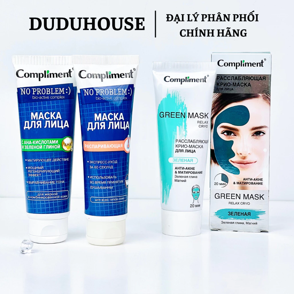 Mặt Nạ Compliment No Problem AHAs & Đất Sét Xanh Fullsize 80ml