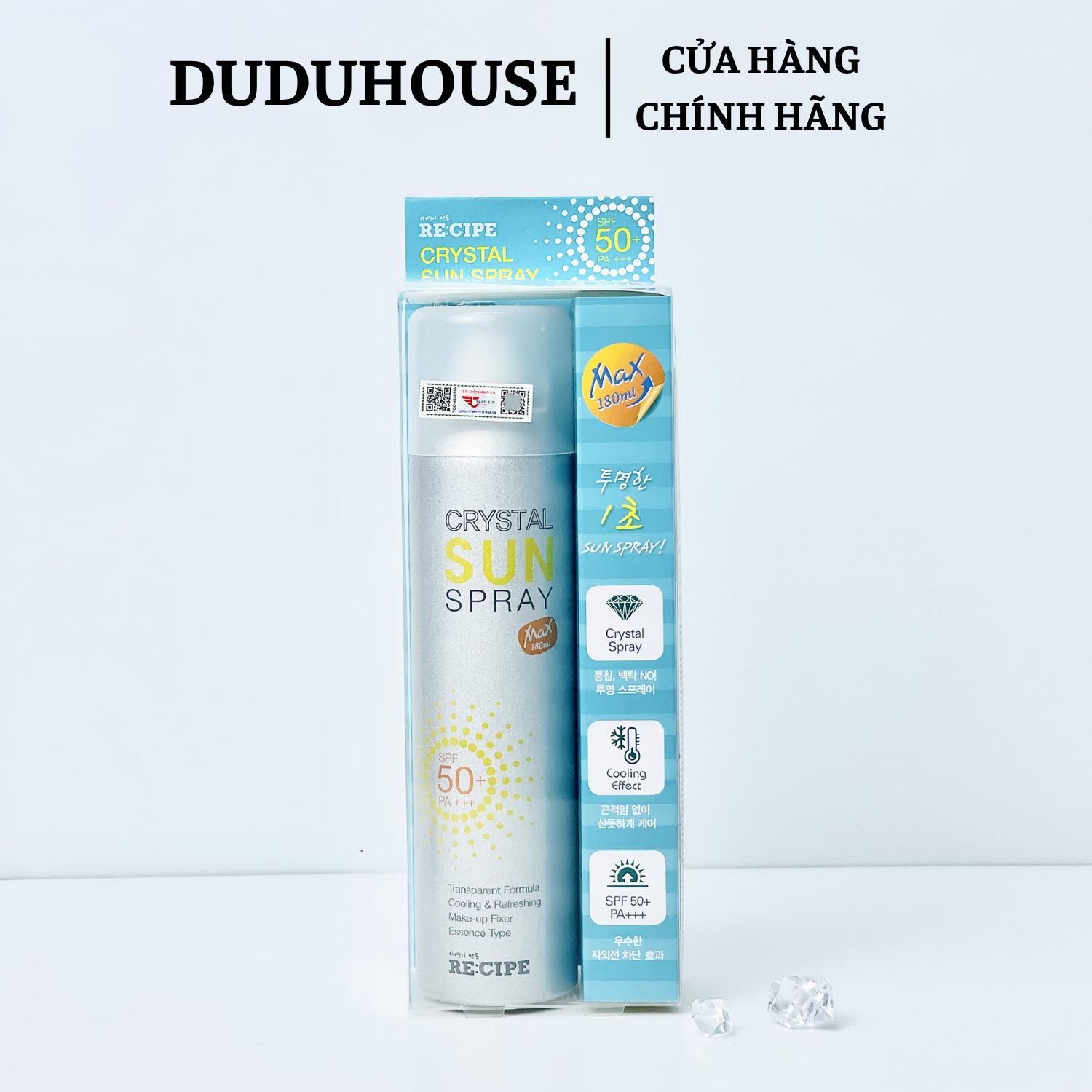 Xịt Chống Nắng RE:CIPE Crystal Sun Spray SPF50+ PA+++ Fullsize 180ml