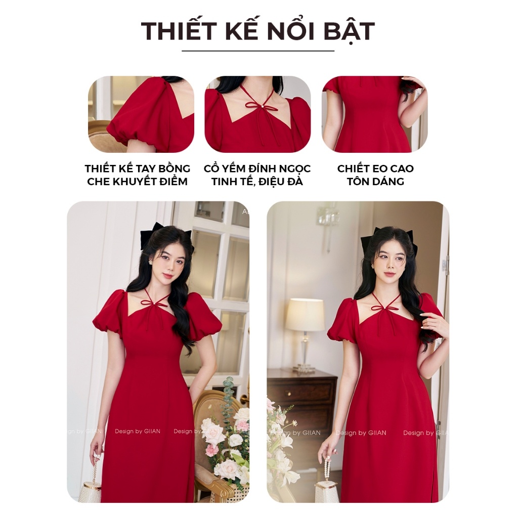 Váy cổ yếm tay bồng hở vai - hàng có sẵn | Shopee Việt Nam