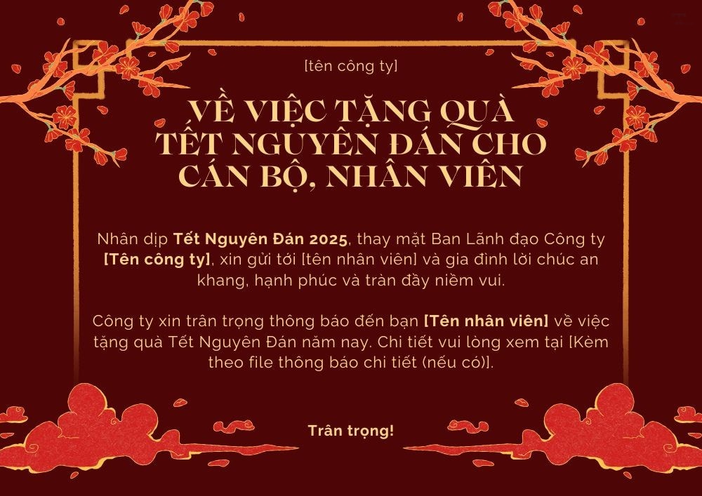 Cách viết thông báo tặng quà tết cho nhân viên 2025