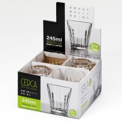 [Hàng Nhật] Set 4 cốc thủy tinh 245ml kẻ sọc  Tmark (Kiện 12 cái)