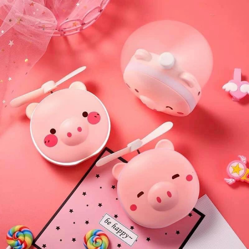 Quạt gương hình heo có led 2