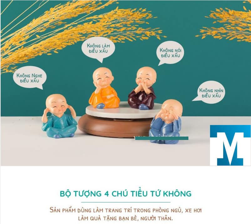 Bộ tượng 4 chú tiểu vui vẻ Tmark (Kiện 100 cái)