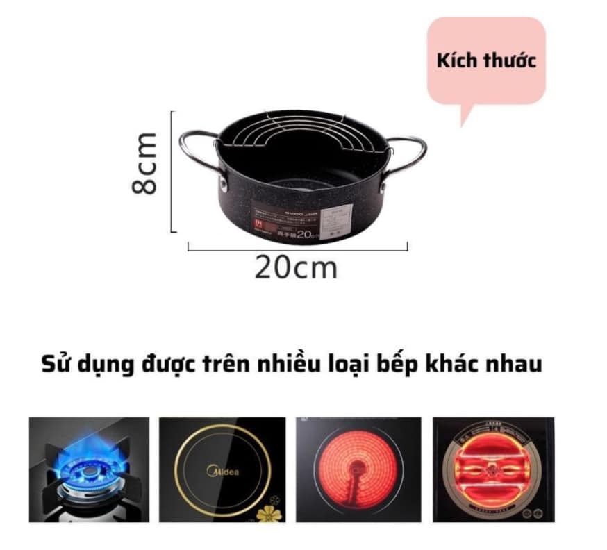 Nồi chiên chống dính vân đá có khay ráo dầu mỡ Tmark (Kiện 60 cái)