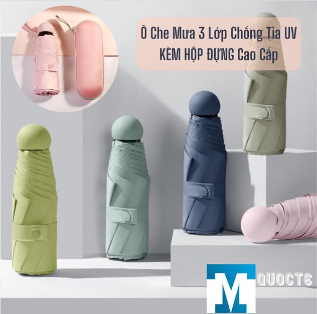 Ô dù mini  gấp gọn kèm hộp đựng Tmark (Kiện 60 cái)