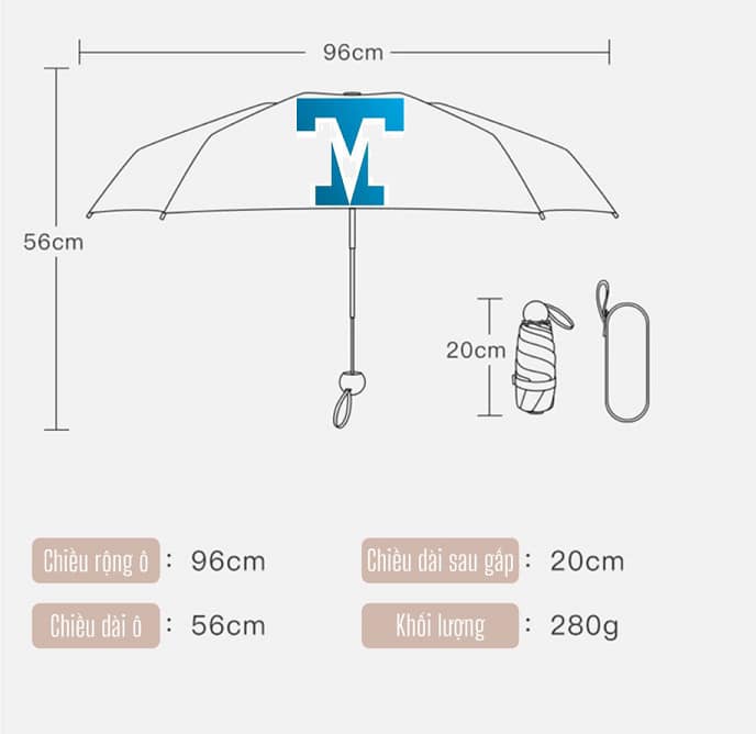 Ô dù mini  gấp gọn kèm hộp đựng Tmark (Kiện 60 cái)