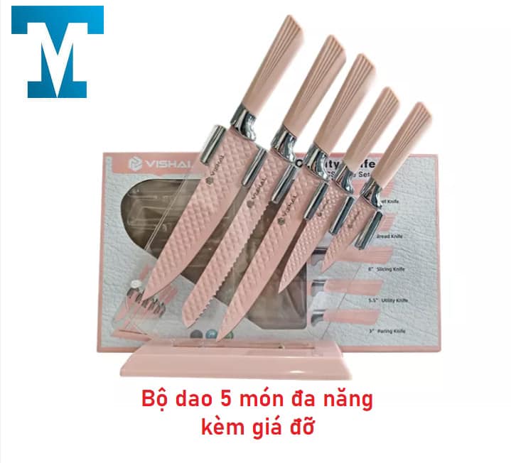 Bộ dao 5 món Tmark sắc bén, kèm giá để dao tiện dụng (Kiện 240 bộ)