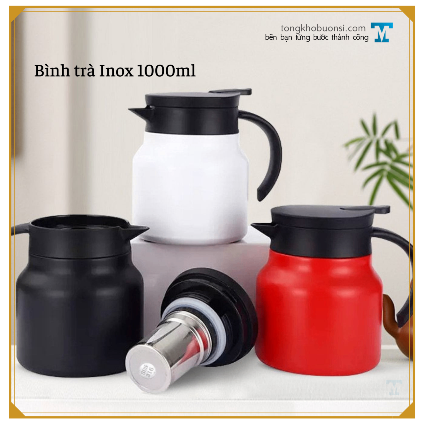 Bình trà Inox 1000ml Tmark (Kiện 40 cái)