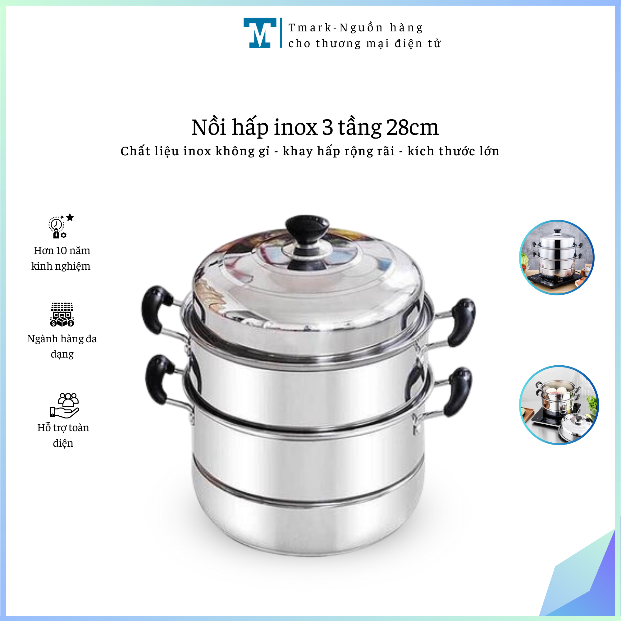 Nồi hấp inox 3 tầng 28cm (Kiện 20 cái)