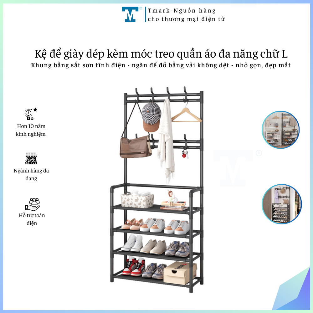 Kệ để giày dép kèm móc treo quần áo đa năng chữ L (Kiện 20 cái)