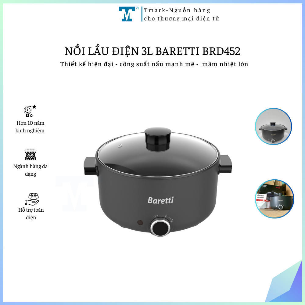 Nồi lầu điện 3L Baretti BRD452 Tmark (Kiện 100 cái)