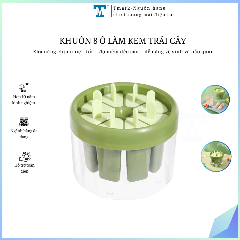 Khuôn làm kem trái cây 8 ngăn tiện lợi, an toàn Tmark (60 cái/kiện)