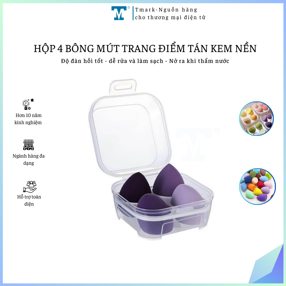 Hộp 4 bông mút trang điểm tán kem nền siêu mịn và tự nhiên (Kiện 200 hộp)