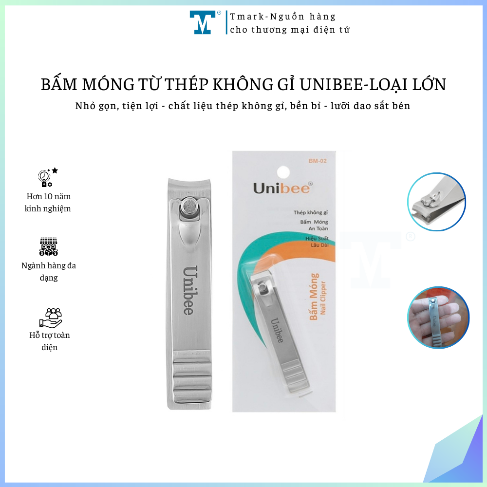 Bấm móng Unibee thép không gỉ, loại lớn, thiết kế sang trọng, sắc bén Tmark (Kiện 200 cái)