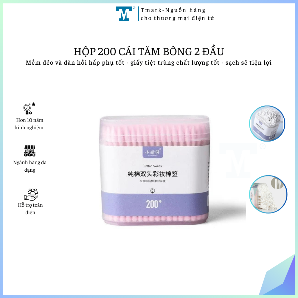 Hộp 200 cái tăm bông 2 đầu Tmark (Kiện 180 hộp)