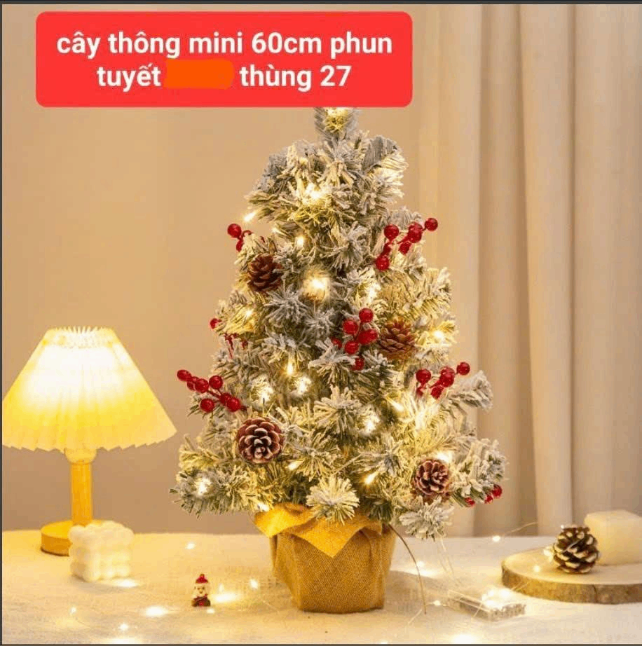 Cây thông mini 60cm phun tuyết (Kiện 27 cây) (Hàng nguyên kiện)