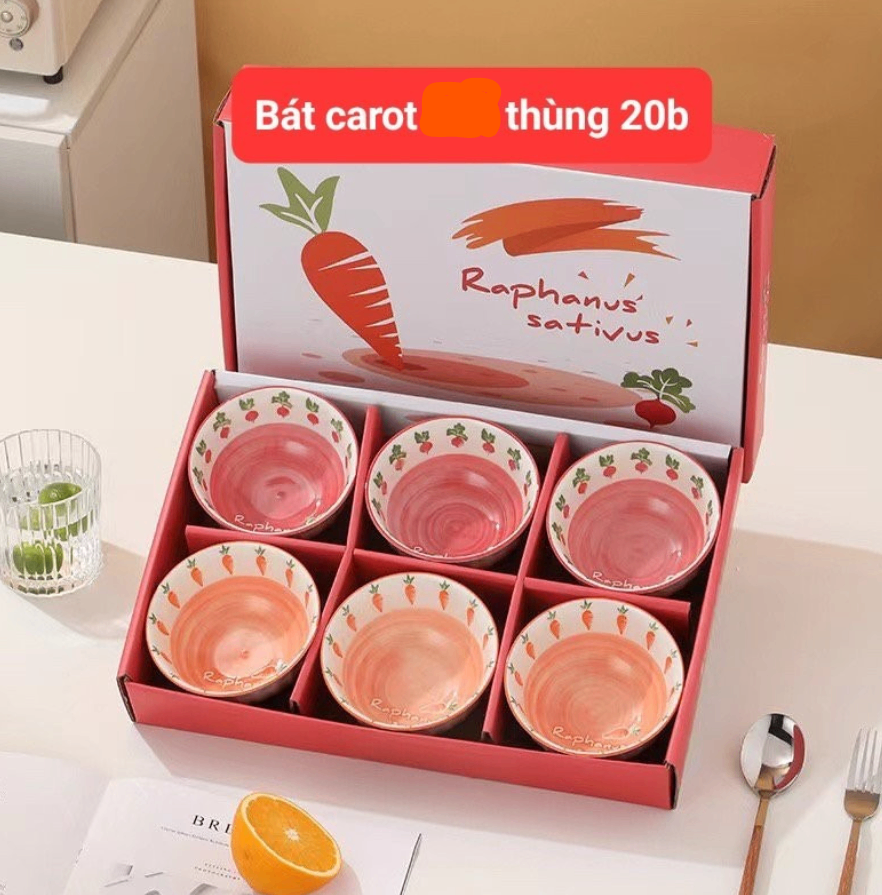 Set 6 bát carot ngộ nghĩnh (Kiện 20 bộ)(Hàng nguyên kiện)