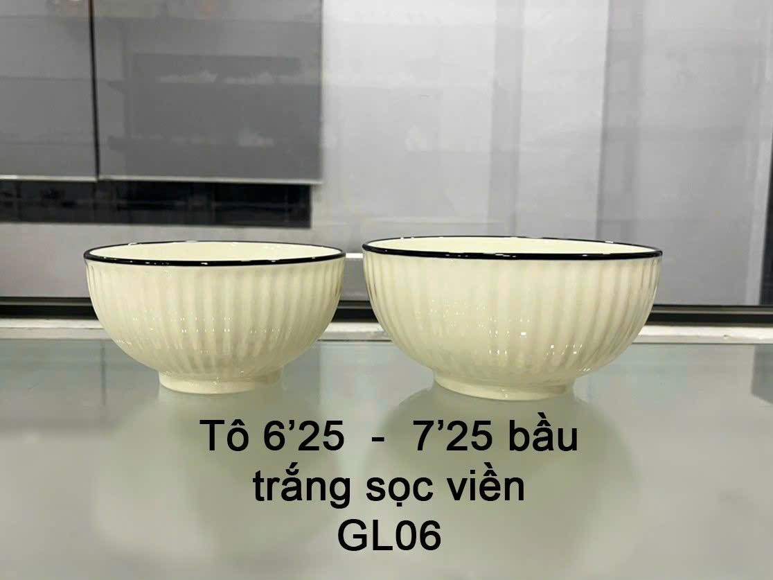 Tô 7.25 bầu trắng sọc viền GL06 (Kiện 42 cái) (Hàng nguyên kiện)