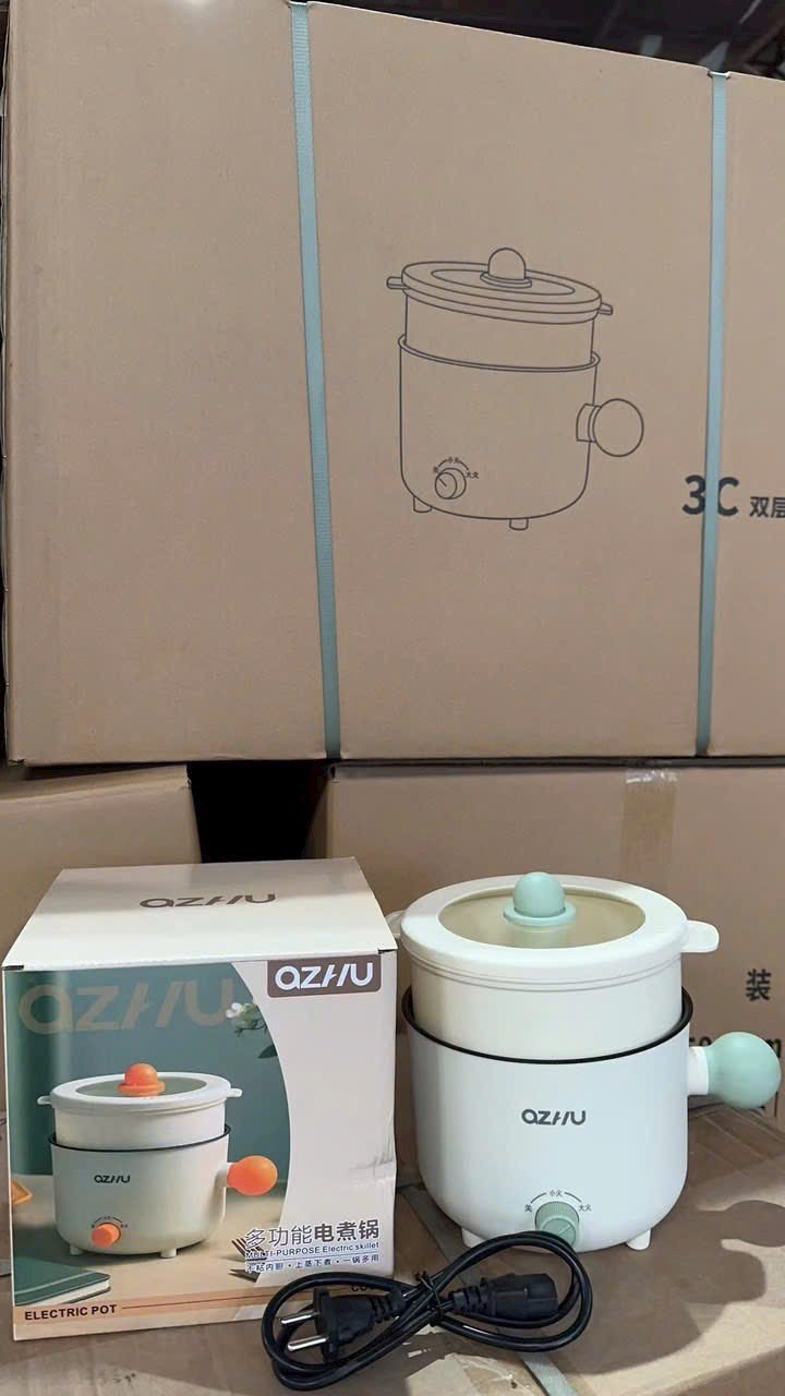 Nồi lẩu điện mini có giá hấp và tay cầm QZHU Tmark (Kiện 36 cái)