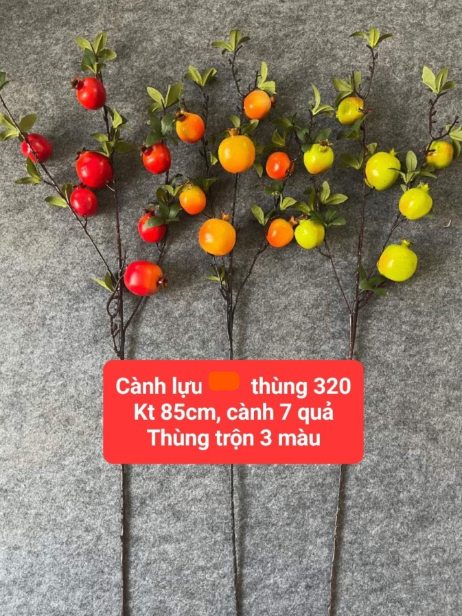 Cành lựu 7 trái kt 85cm (Kiện 140 cái) - 10 cành