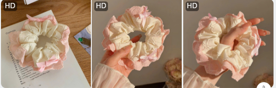 Dây cột tóc Scrunchies trắng ren hồng (kiện 200 cái)