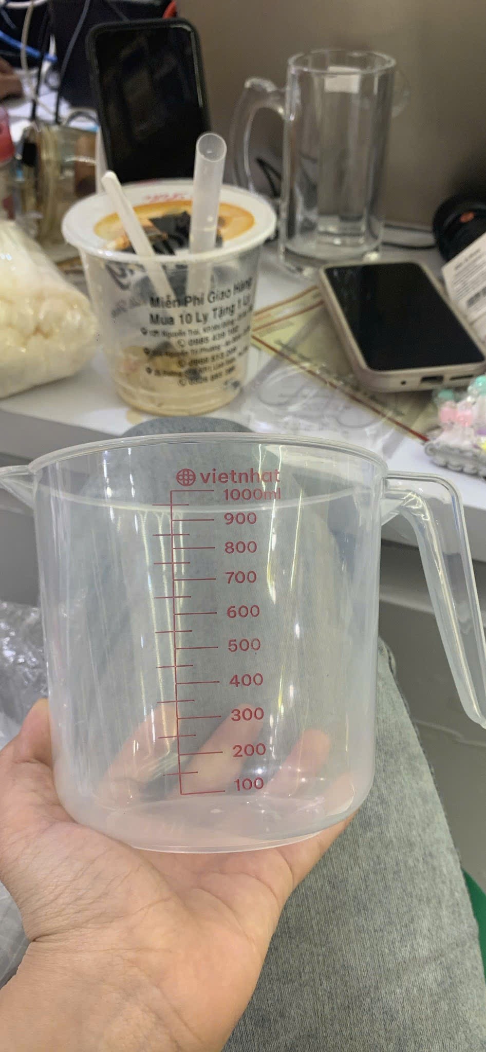 Ca đong nhựa chia vạch 1000ml pha chế Việt Nhật mini min