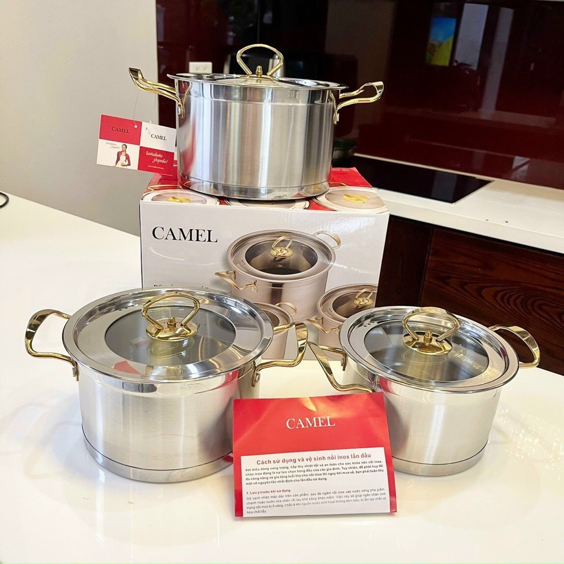 Bộ nồi inox Camel 3 món cao cấp (Kiện 6 bộ)