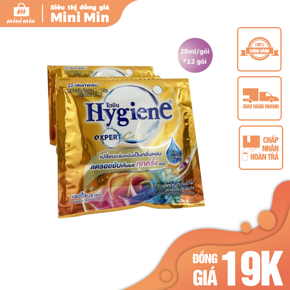 Hàng Thái - Dây 12 bịch nước xả Hygiene màu Cam