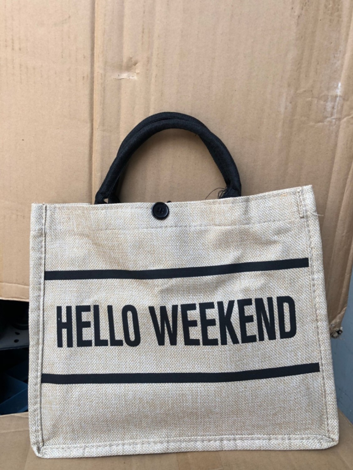 Túi cói thổ cẩm lớn Hello Weekend phong cách Hàn Quốc