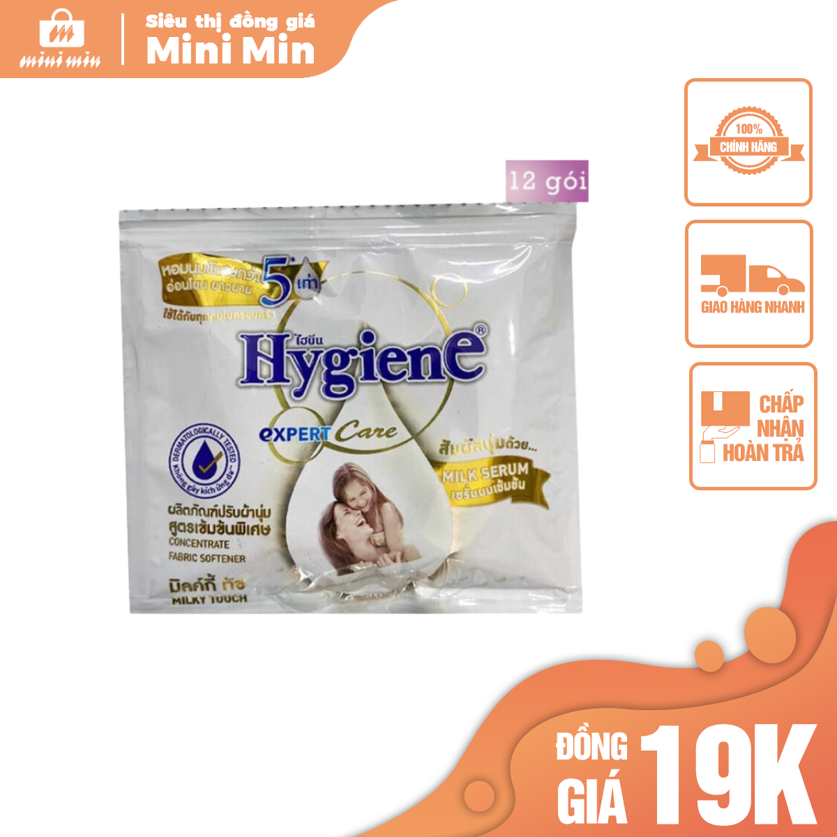 Hàng Thái - Dây 12 bịch nước xả Hygiene màu Trắng