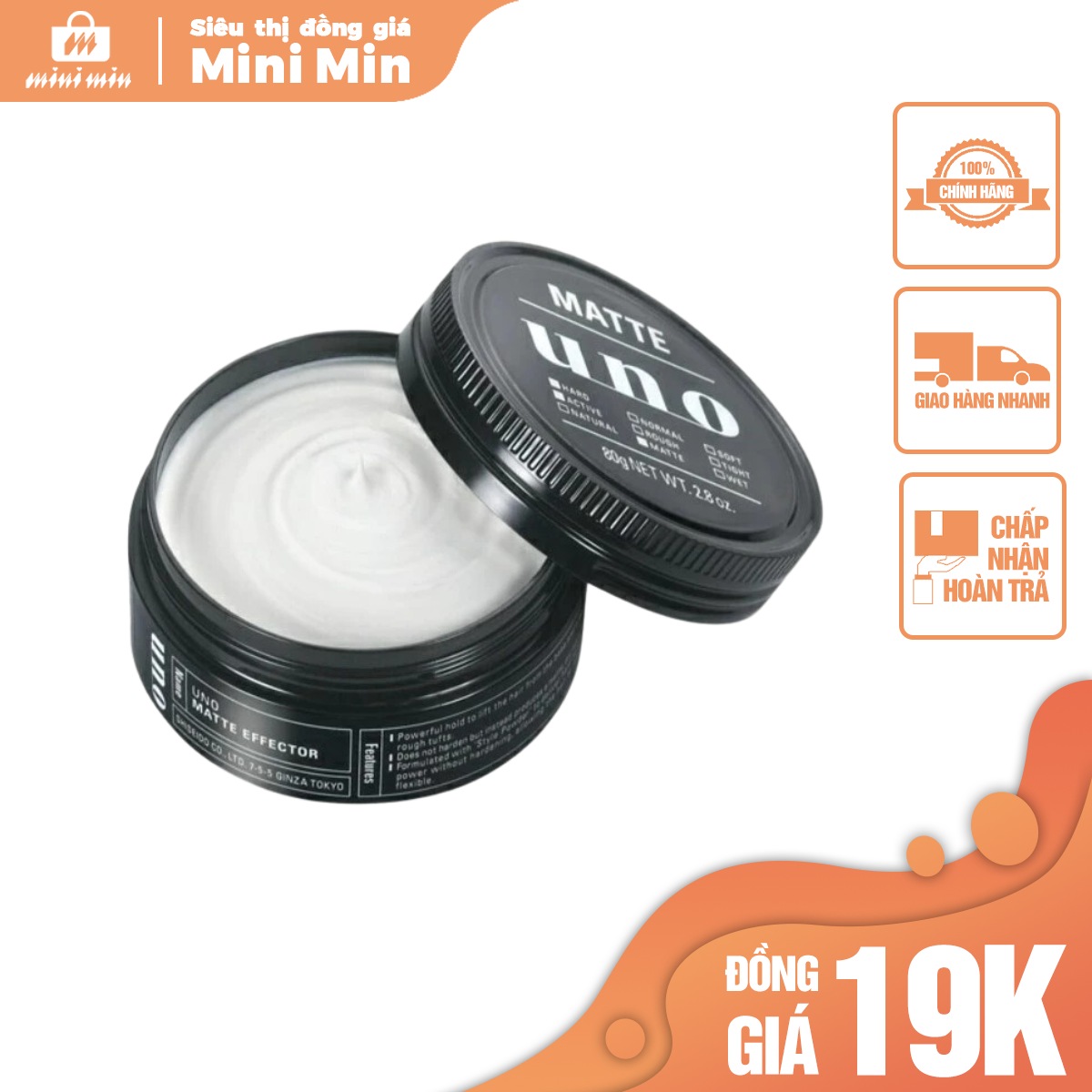 Hàng nhật- Uno wax vuốt tóc định hình mạnh mẽ 80g Tmark