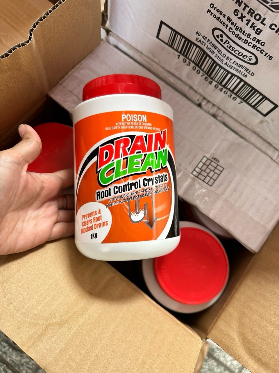 Thùng 6 hũ thông cống Drain Clean Root Control Crystals ( đi từ 10 thùng)