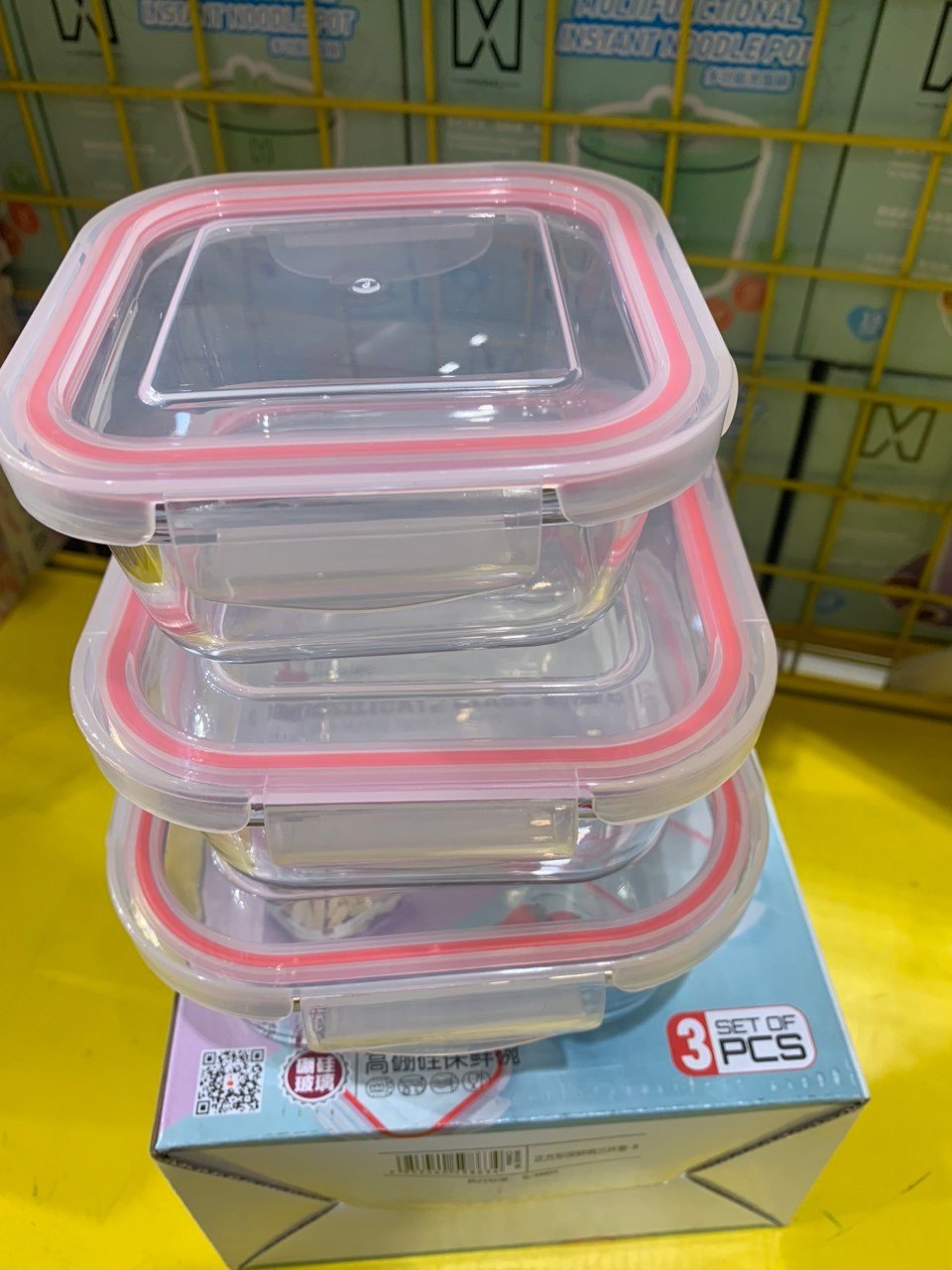 Set 3 hộp thủy tinh vuông Red Cherry chịu nhiệt tốt mini min