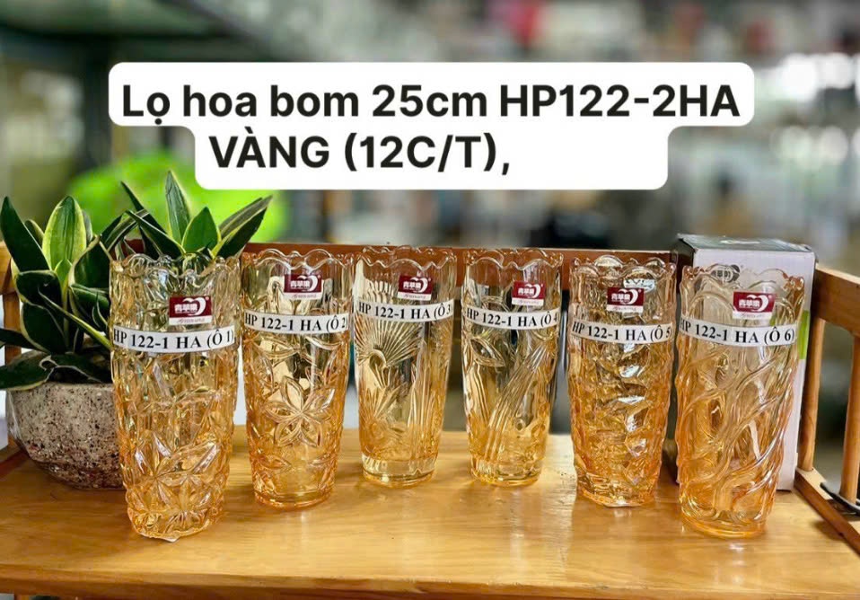 Lọ hoa bom 25cm HP122-2HA vàng Tmark (Kiện 12 cái)(Hàng nguyên kiện)