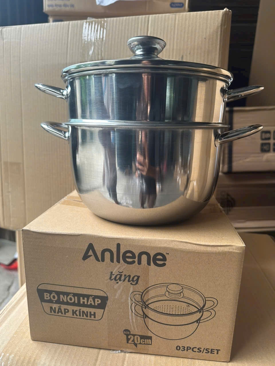 Bộ nồi hấp nắp kính 20cm Anlene Tmark (Kiện 12 bộ)