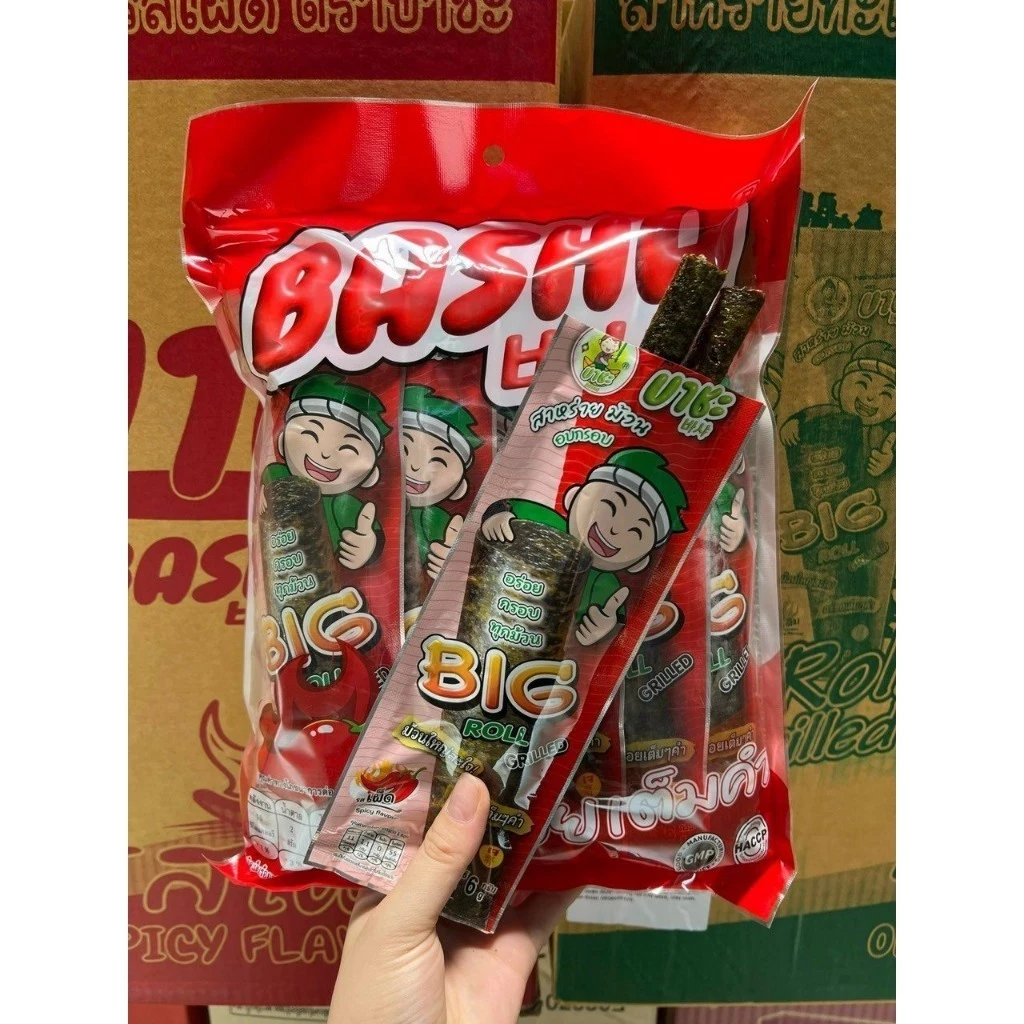 Hàng Thái - Túi 13 gói snack rong biển Basha Big Roll đỏ (Kiện 24 túi) (Hàng nguyên kiện)