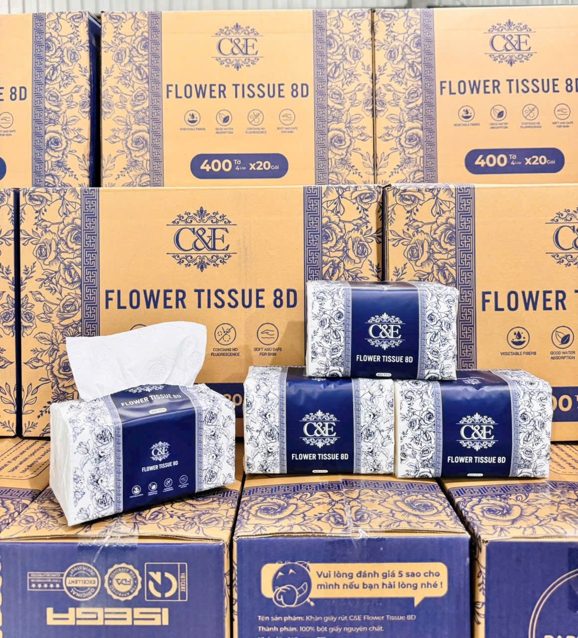 Khăn giấy hoa xanh CE-FL400 (Kiện 20 gói)(Hàng nguyên kiện)