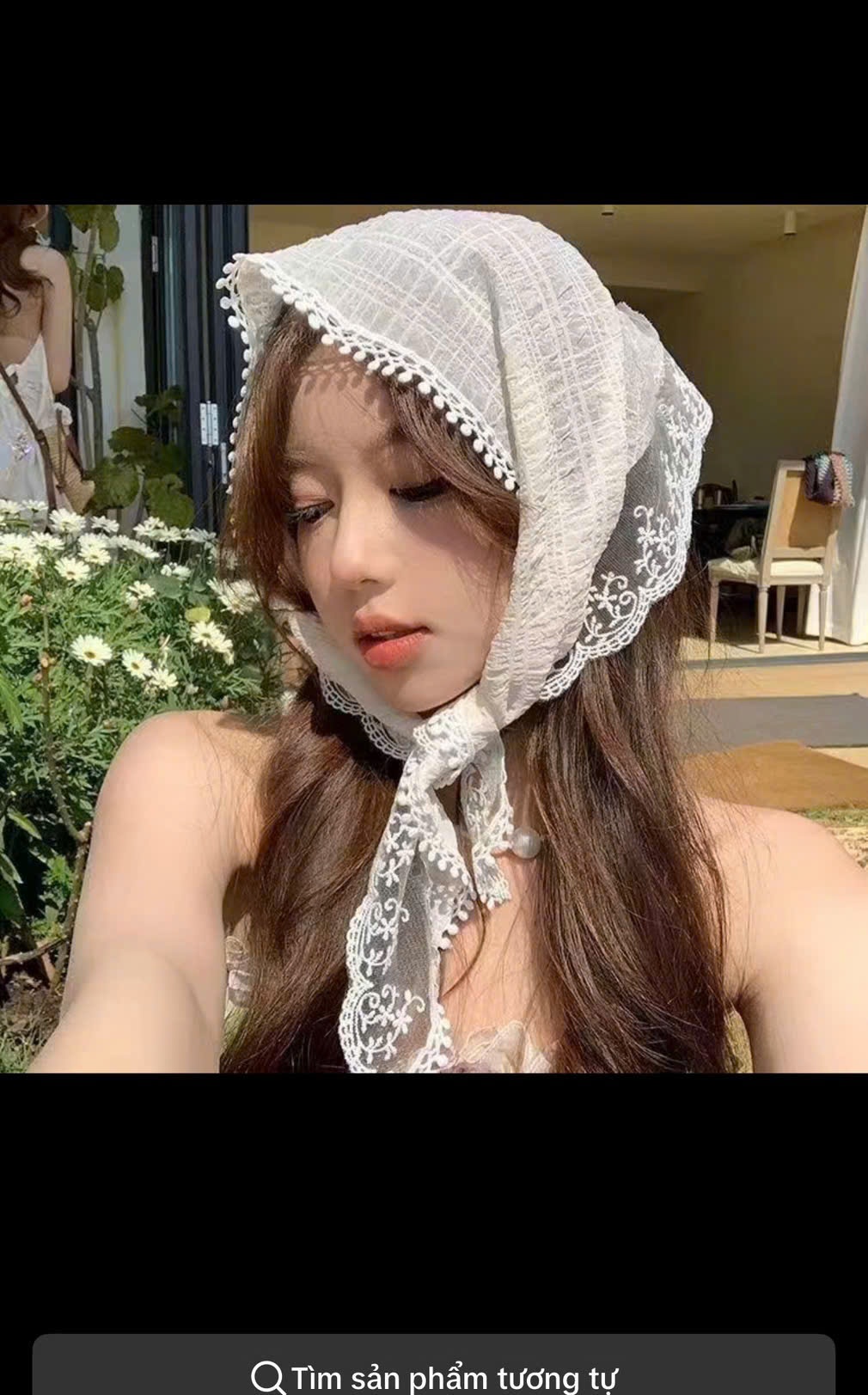 Khăn Bandana ren nhúng đầu màu trắng