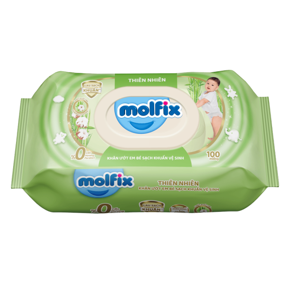 MOLFIX TN Khăn ướt em bé sạch khuẩn vệ sinh 100x12 ( Kiện 100 gói) ( Hàng nguyên kiện)