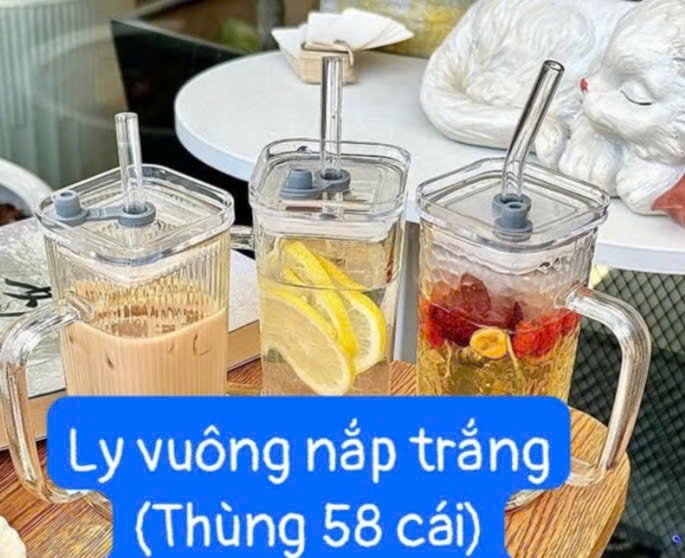 Ly thủy tinh vuông nắp trắng (Kiện 58 cái)(Hàng nguyên kiện)
