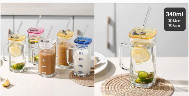 Ly thủy tinh vuông nắp màu (Kiện 58 cái)(Hàng nguyên kiện)
