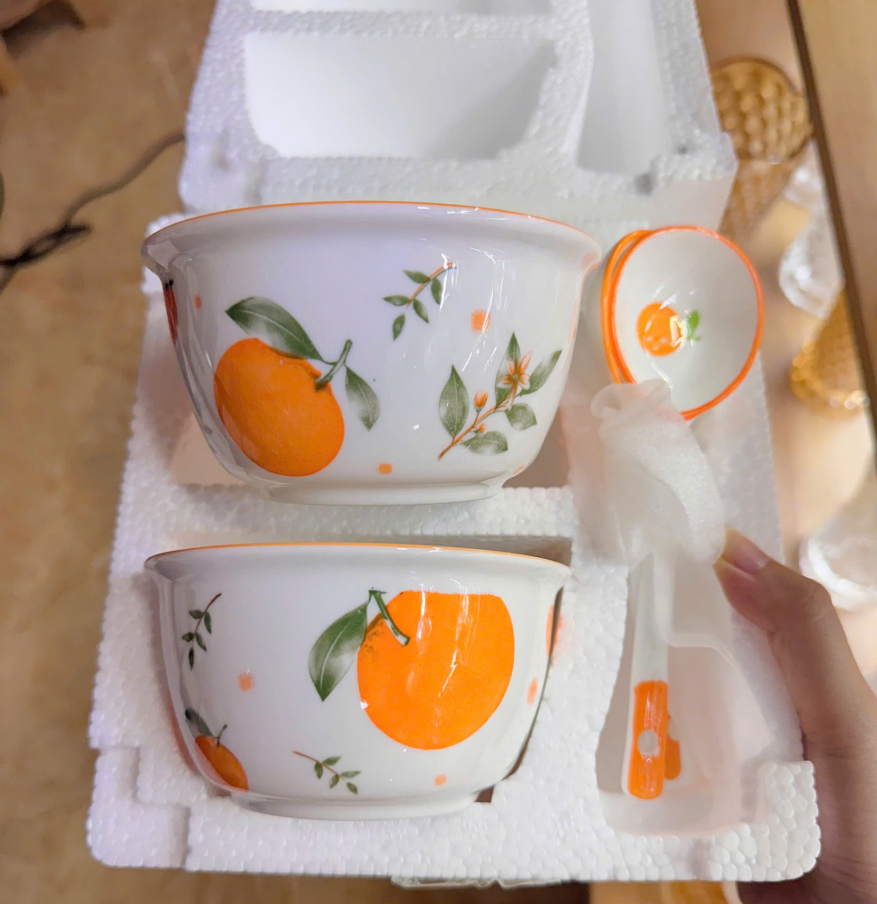 Bộ bát thìa xốp cam (Kiện 48 bộ)(Hàng nguyên kiện)