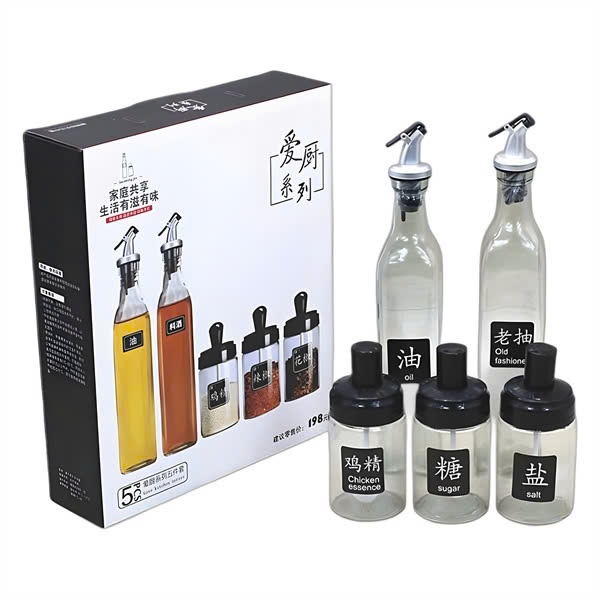 Bộ 5 chai gia vị thủy tinh (kiện 20 bộ)(Hàng nguyên kiện)